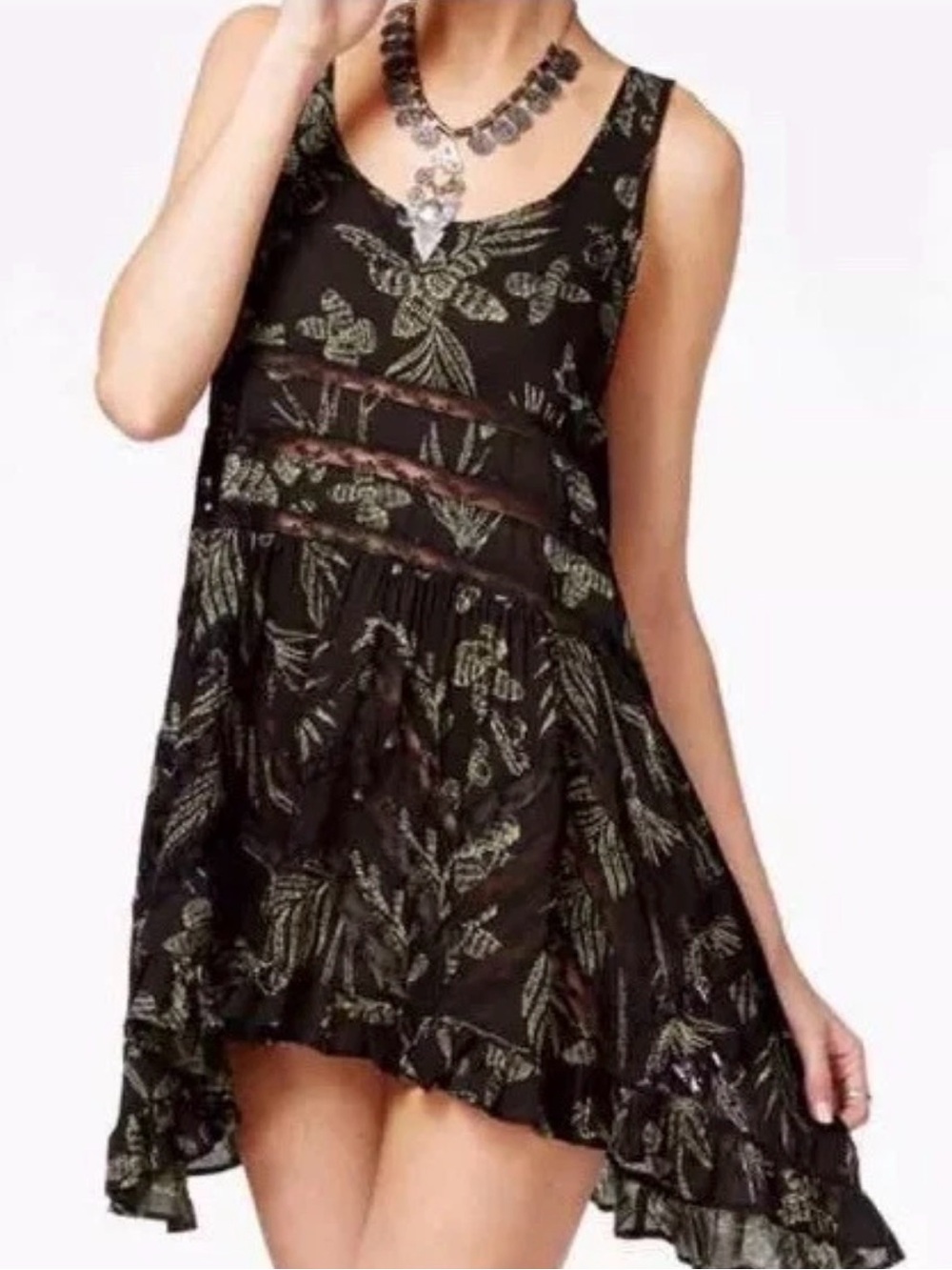 Free People Black Floral Tank Swing Mini Dress